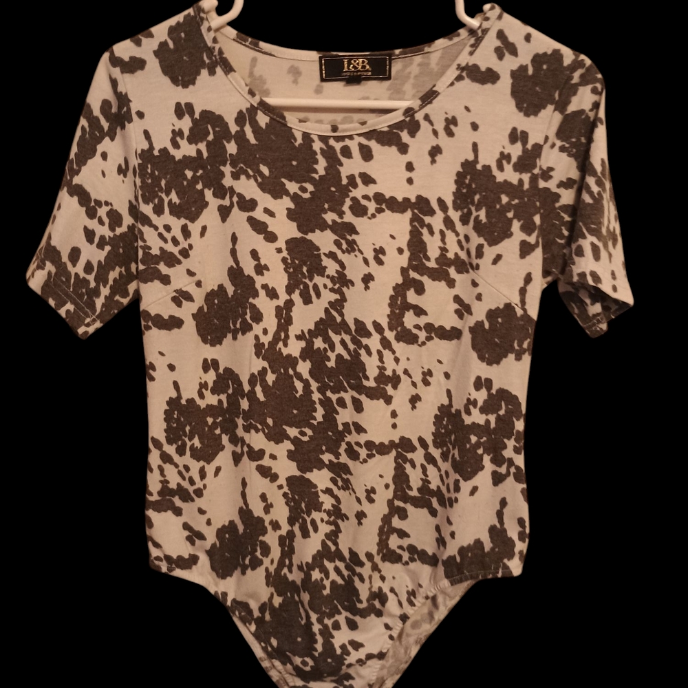 LB Tan and Black Fitted Bodysuit Short Sleeve